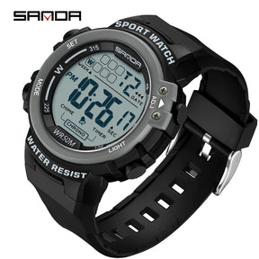 Sanda relógio masculino estilo militar g, despertador digital led, moda esportiva, display duplo, 50m, à prova d'água