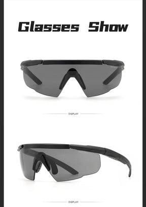 Conjunto de óculos tático com 3 lentes, à prova de vento, poeira, cs, tiro militar, à prova de balas, óculos de sol para motocicleta, montanhismo