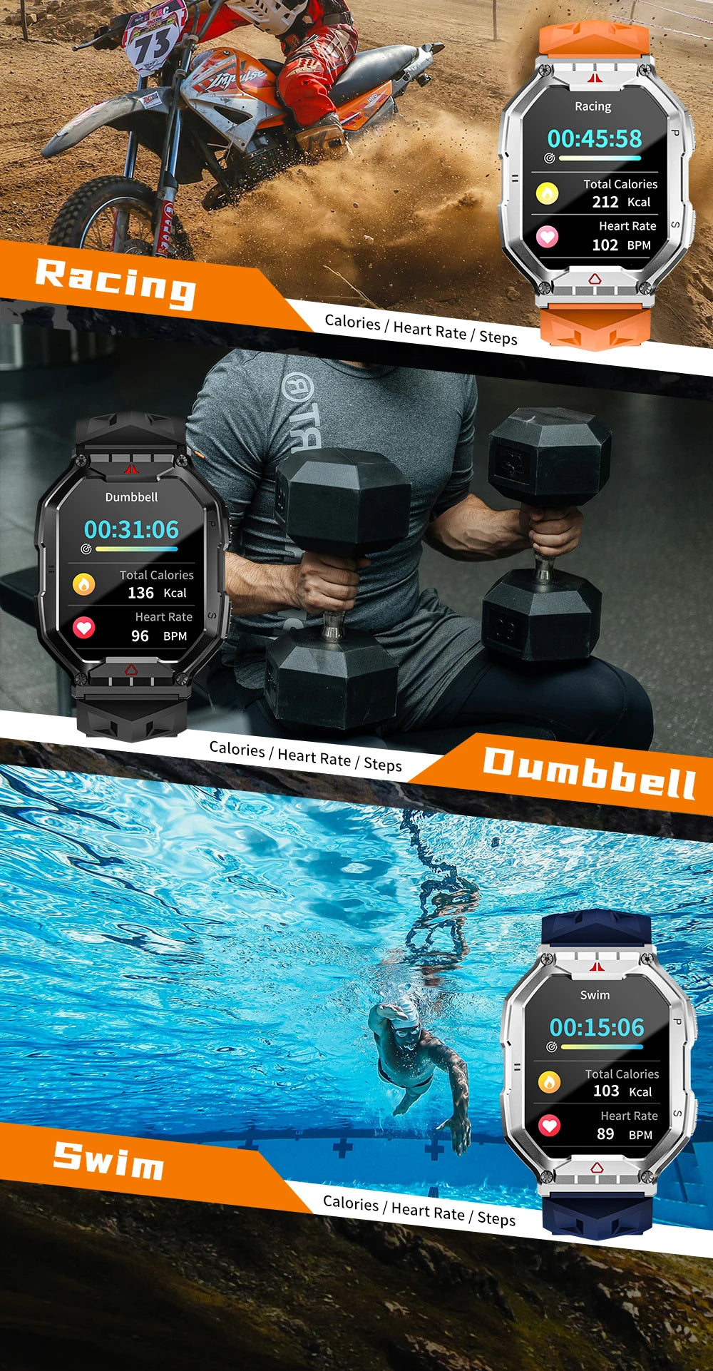 Lokmat oceano 3 pro esporte relógio inteligente robusto fitness à prova dwaterproof água smartwatches monitor de freqüência cardíaca relógio tela toque completo