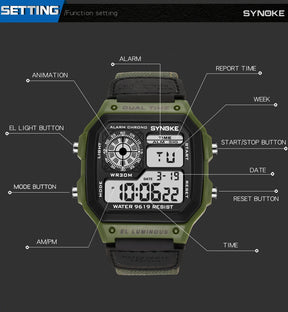 Synoke relógio digital militar ao ar livre para homens moda retro pulseira de lona de náilon esportes relógio à prova dwaterproof água multifuncional luminoso
