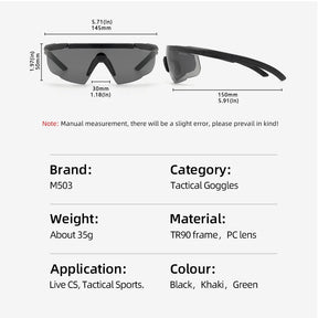 Conjunto de óculos tático com 3 lentes, à prova de vento, poeira, cs, tiro militar, à prova de balas, óculos de sol para motocicleta, montanhismo