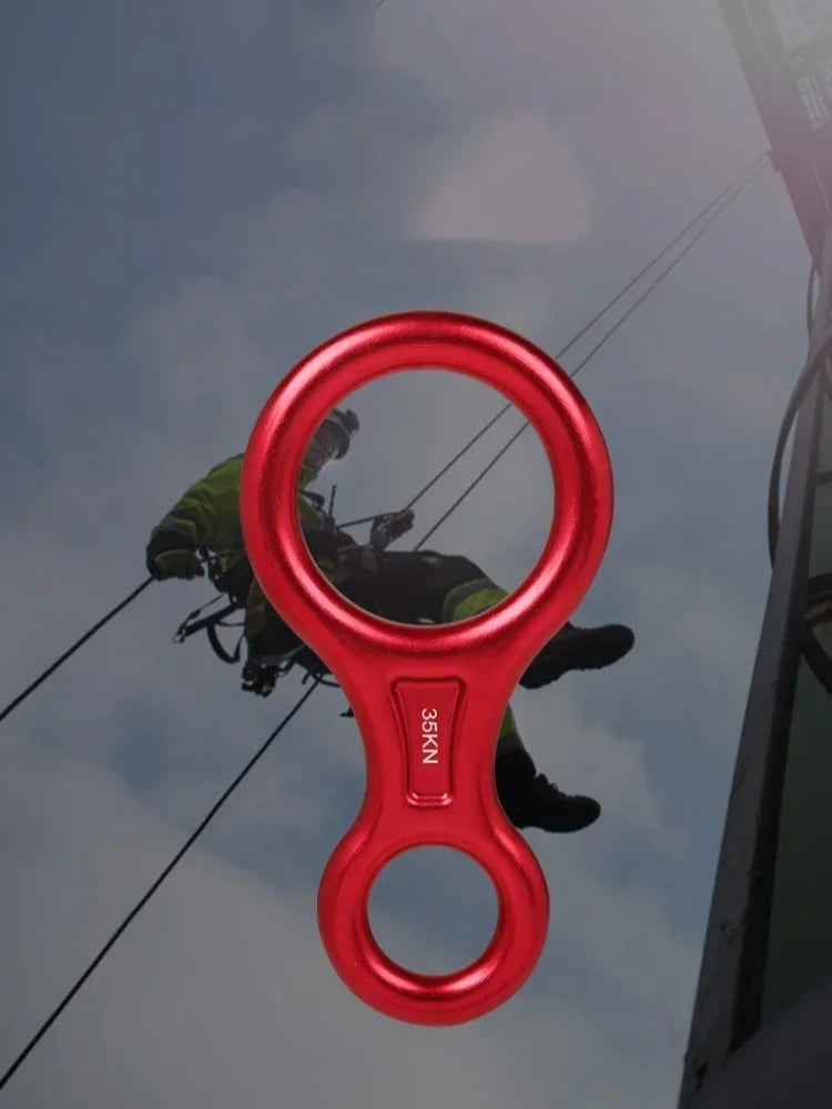 1 pçs escalada mosquetão 8 forma aparelhamento descendente figura de alumínio dispositivo de assagem rapel 35kn oito anel downhill equipamentos