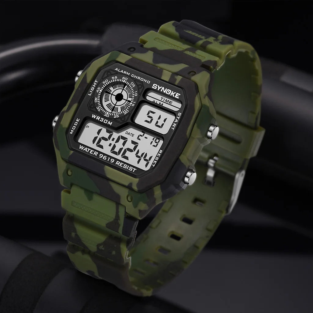 Synoke relógio digital militar ao ar livre para homens moda retro pulseira de lona de náilon esportes relógio à prova dwaterproof água multifuncional luminoso