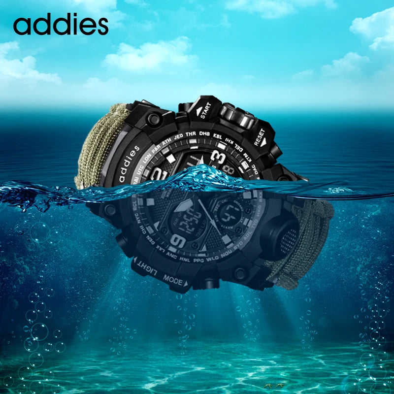Addies novo esportes ao ar livre led digital relógio masculino bússola assobios à prova dwaterproof água multifuncional relógio de quartzo do exército relogio masculino