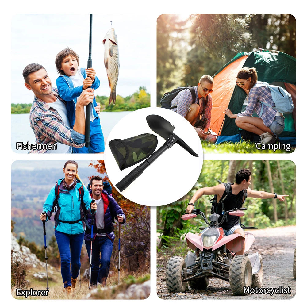 Dobrável portátil caminhão montado engenheiro pá barraca de acampamento ao ar livre pá auto-defesa ferramenta sobrevivência bússola saco de armazenamento