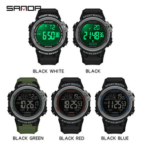 Sanda relógio masculino estilo militar g, despertador digital led, moda esportiva, display duplo, 50m, à prova d'água
