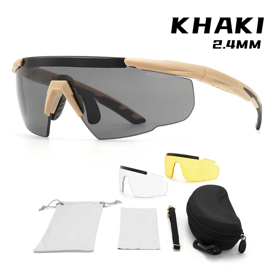 Conjunto de óculos tático com 3 lentes, à prova de vento, poeira, cs, tiro militar, à prova de balas, óculos de sol para motocicleta, montanhismo