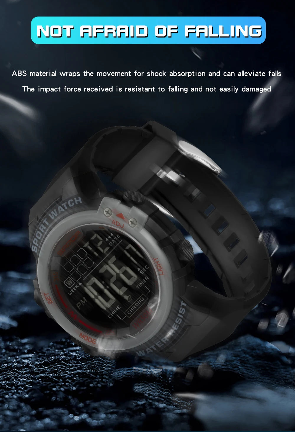 Sanda relógio masculino estilo militar g, despertador digital led, moda esportiva, display duplo, 50m, à prova d'água