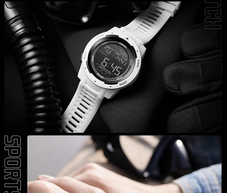 SMAEL-8105 Relógios digitais para homens, esportes LED relógios de pulso, relógio impermeável, cronômetro luz digital, 50m