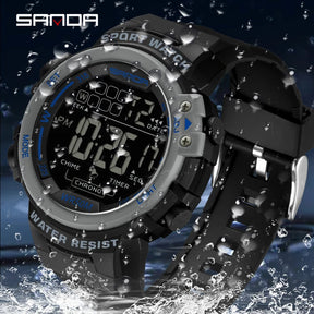 Sanda relógio masculino estilo militar g, despertador digital led, moda esportiva, display duplo, 50m, à prova d'água