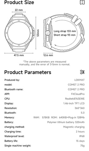 Lokmat-cometa 2 pro relógio inteligente, à prova d'água, com bluetooth, rastreador de fitness, freqüência cardíaca, mensagem, por telefone