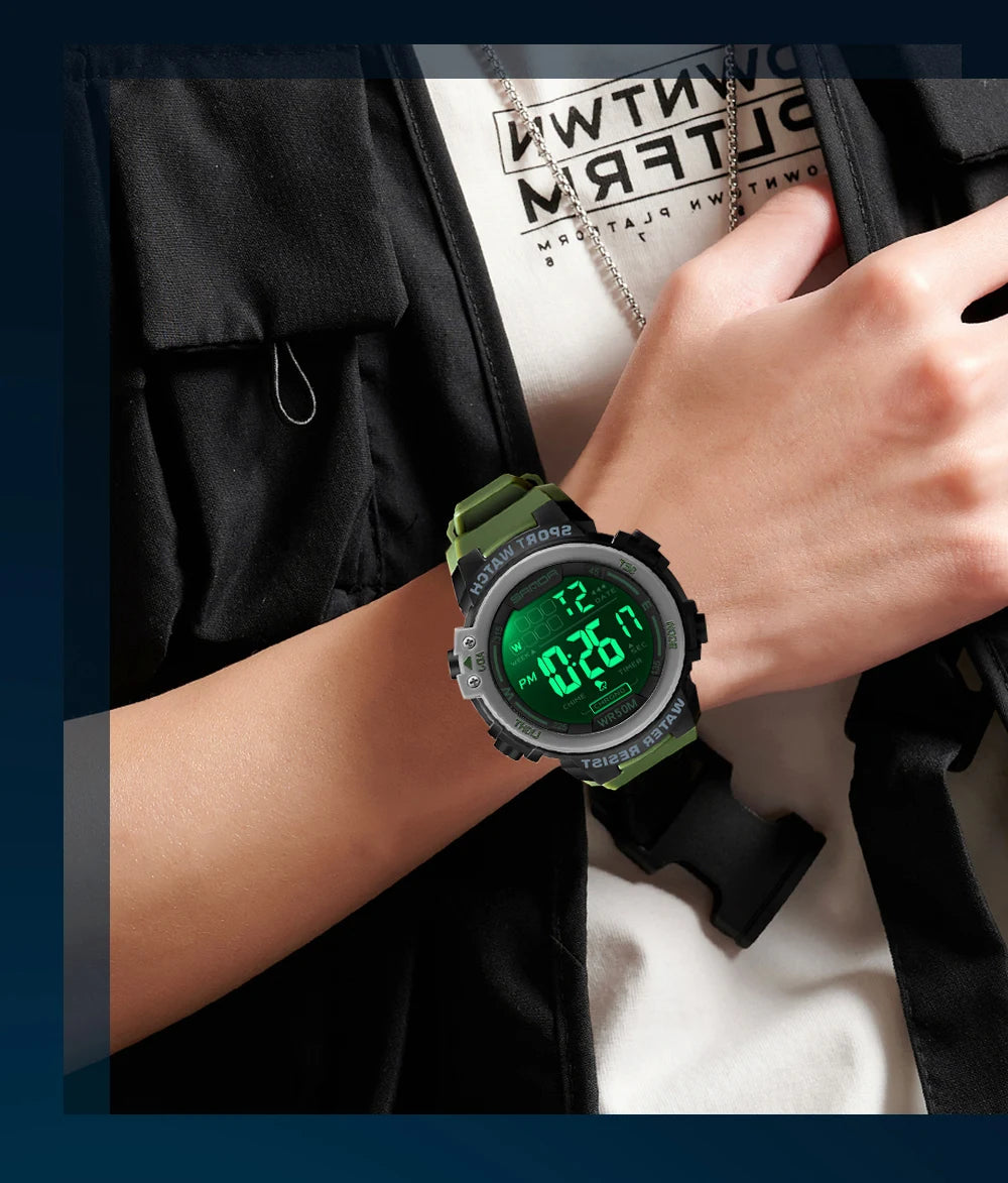 Sanda relógio masculino estilo militar g, despertador digital led, moda esportiva, display duplo, 50m, à prova d'água