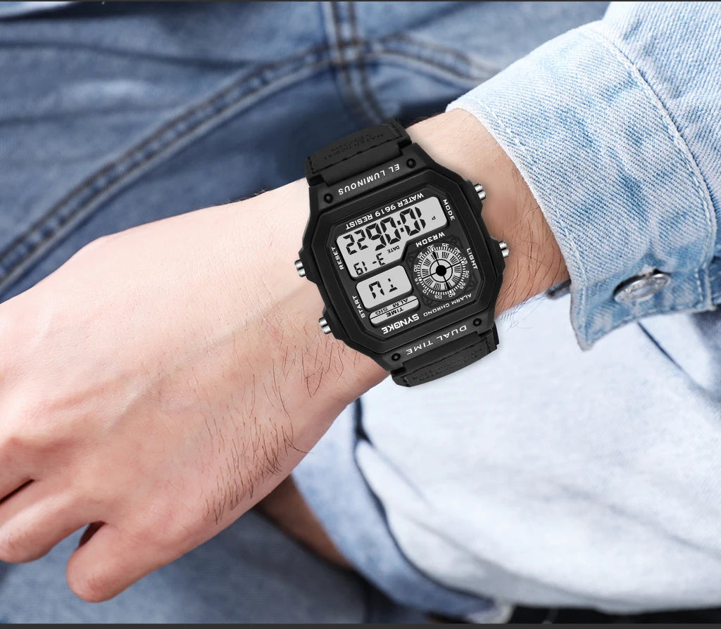 Synoke relógio digital militar ao ar livre para homens moda retro pulseira de lona de náilon esportes relógio à prova dwaterproof água multifuncional luminoso