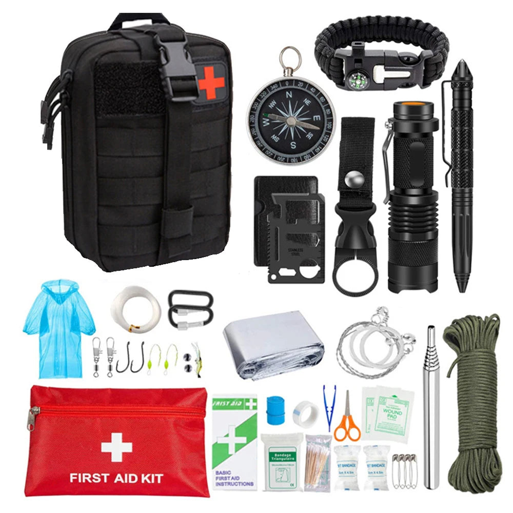 38 em 1 kit de primeiros socorros sobrevivência militar conjunto completo molle engrenagem ao ar livre kits de emergência acampamento caminhadas aventuras trauma saco