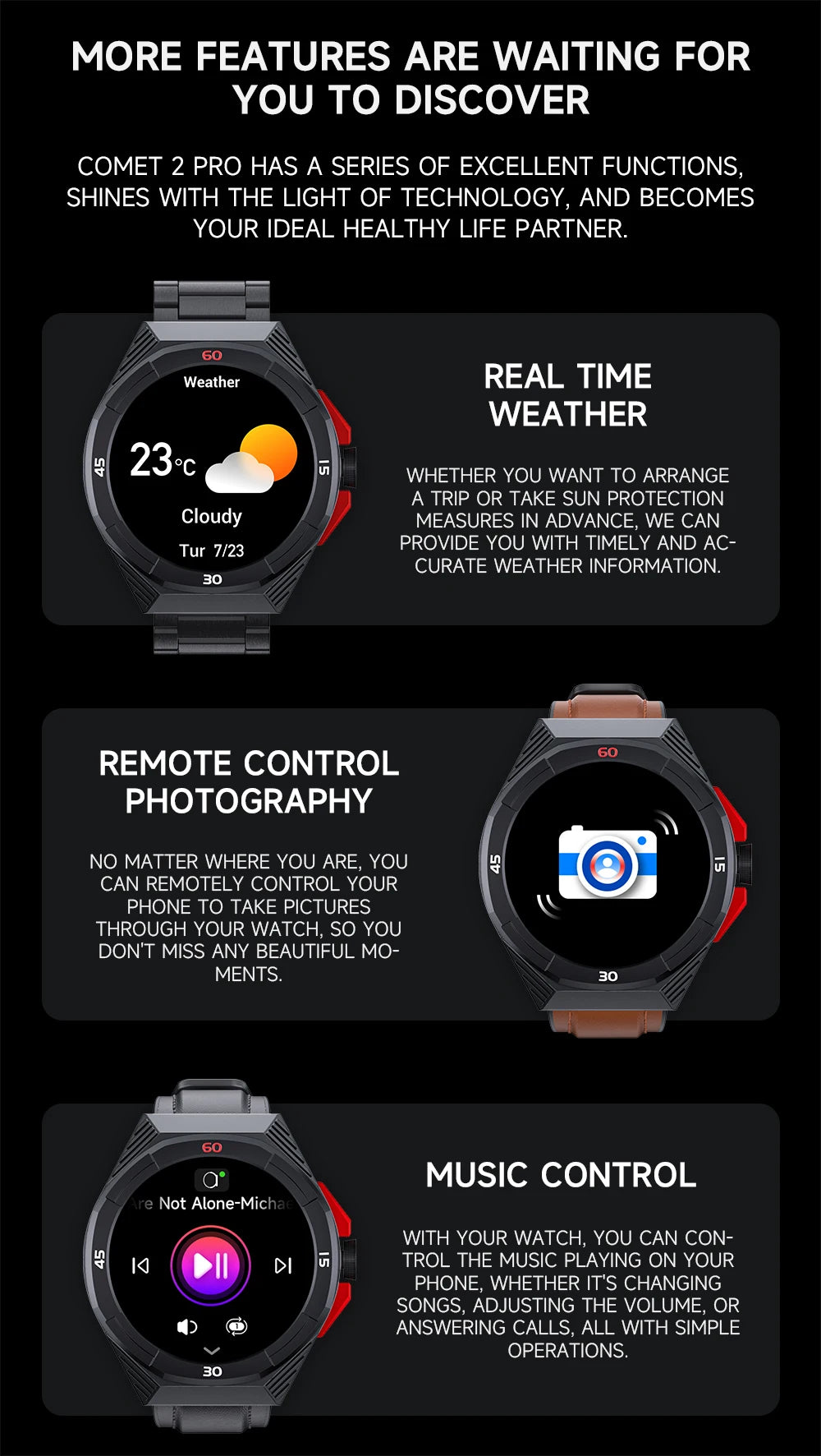 Lokmat-cometa 2 pro relógio inteligente, à prova d'água, com bluetooth, rastreador de fitness, freqüência cardíaca, mensagem, por telefone