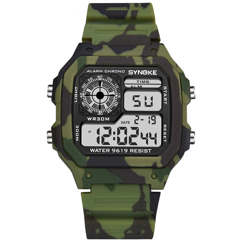 Synoke relógio digital militar ao ar livre para homens moda retro pulseira de lona de náilon esportes relógio à prova dwaterproof água multifuncional luminoso