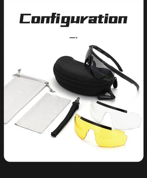 Conjunto de óculos tático com 3 lentes, à prova de vento, poeira, cs, tiro militar, à prova de balas, óculos de sol para motocicleta, montanhismo