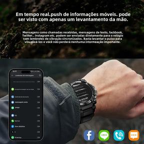 Lokmat novo ataque 3 pro robusto relógio inteligente bluetooth chamadas rastreador de fitness lanterna mensagem push monitor freqüência cardíaca para o telefone