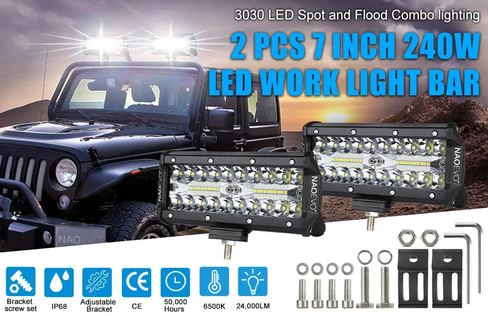 Naoevo 4 Polegada 2 pçs led pod luzes ponto inundação combo led nevoeiro condução 4x4 fora da estrada luzes de trabalho para caminhão barco atv utv jeep