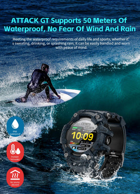 Lokmat ATTACK-GT atualização esporte relógio inteligente à prova dwaterproof água bluetooth chamadas robustos smartwatches lanterna rastreador de fitness para o telefone