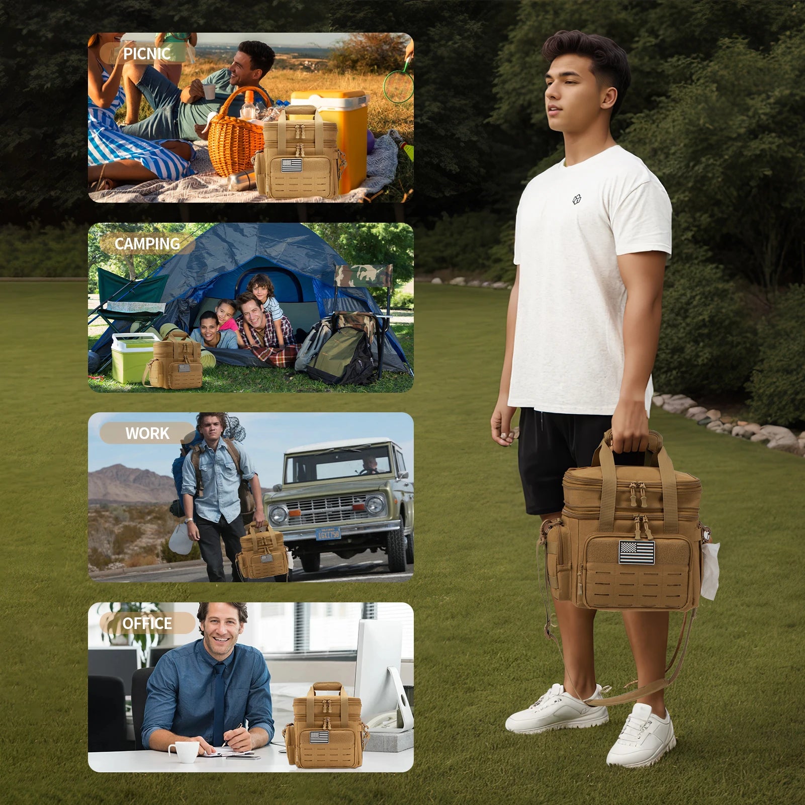 Saco de almoço tático para homens resistente lancheira à prova de vazamento isolado durável saco térmico refrigerador adulto refeição acampamento piquenique balde