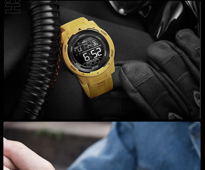 SMAEL-8105 Relógios digitais para homens, esportes LED relógios de pulso, relógio impermeável, cronômetro luz digital, 50m