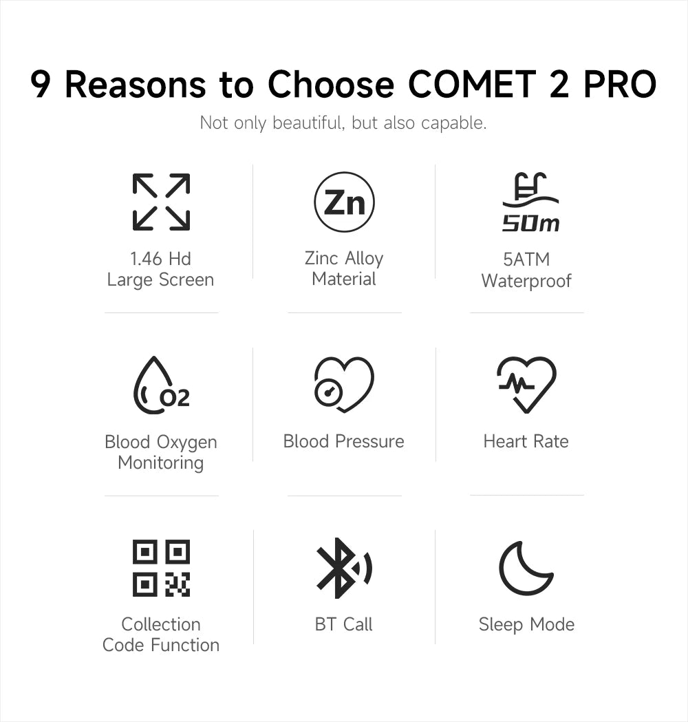 Lokmat-cometa 2 pro relógio inteligente, à prova d'água, com bluetooth, rastreador de fitness, freqüência cardíaca, mensagem, por telefone