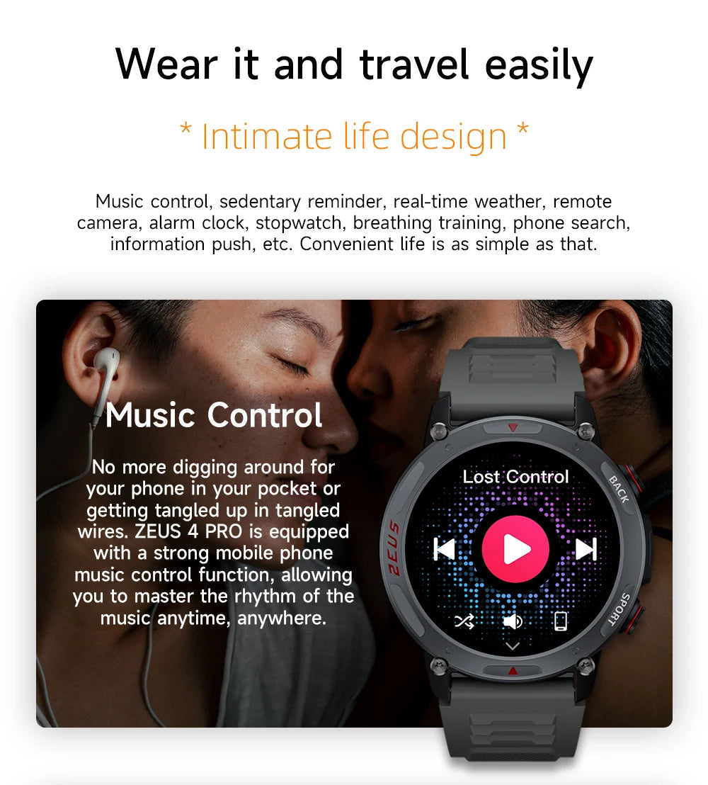 LOKMAT-Zeus 4 Pro Amoled relógio inteligente, tela redonda, BT Calls, Fitness Tracker, Monitor de freqüência cardíaca para telefone inteligente, 1,43