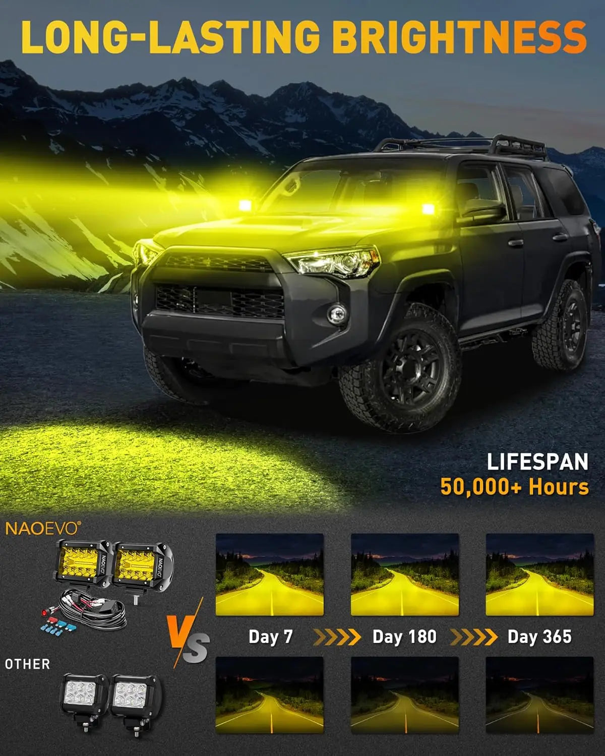Naoevo 4 Polegada 2 pçs led pod luzes ponto inundação combo led nevoeiro condução 4x4 fora da estrada luzes de trabalho para caminhão barco atv utv jeep