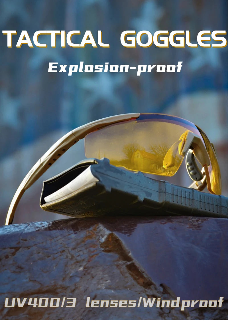 Conjunto de óculos tático com 3 lentes, à prova de vento, poeira, cs, tiro militar, à prova de balas, óculos de sol para motocicleta, montanhismo