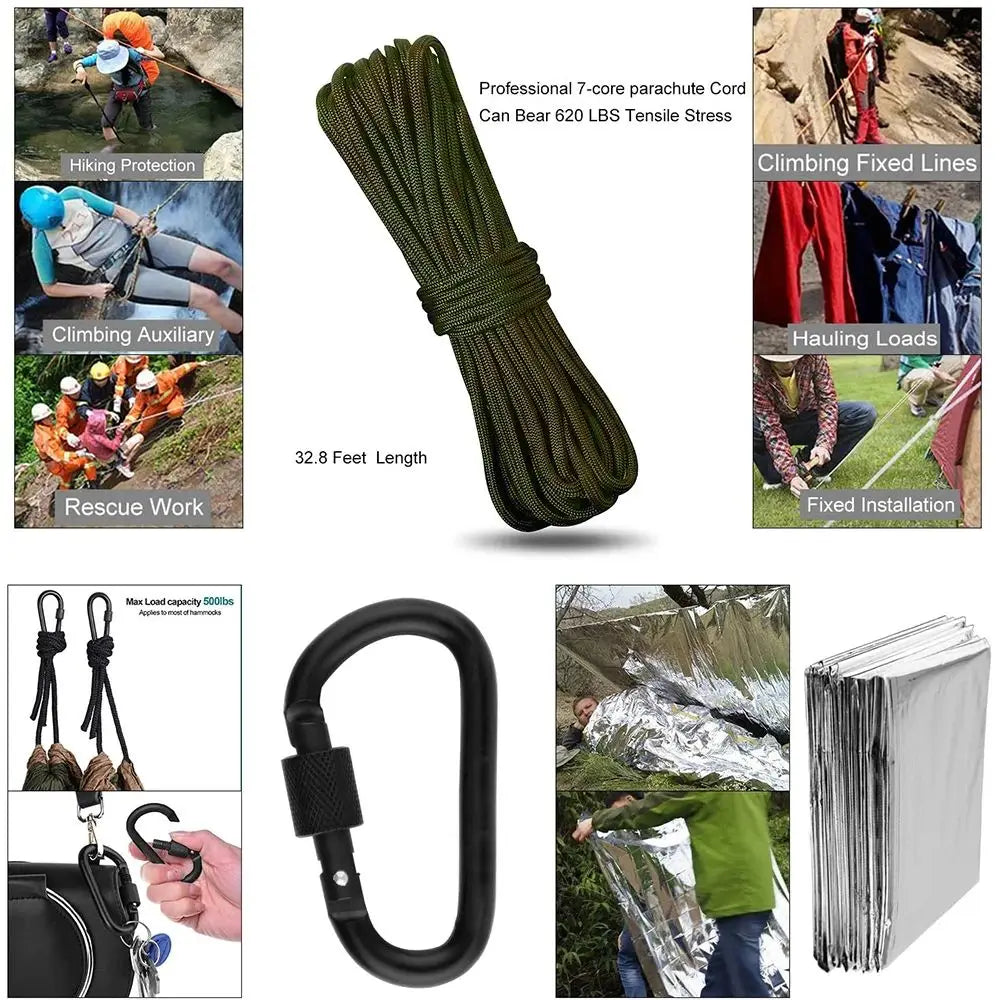 Kit profissional de sobrevivência de emergência, equipamento de acampamento multifuncional, equipamento de defesa tática, primeiros socorros, sos, aventura na selva