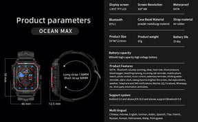 LOKMAT-Oceano Max esporte relógio inteligente, navio emblemático, impermeável, Fitness Tracker, chamadas BT, freqüência cardíaca, sangue, monitor de oxigênio, novo