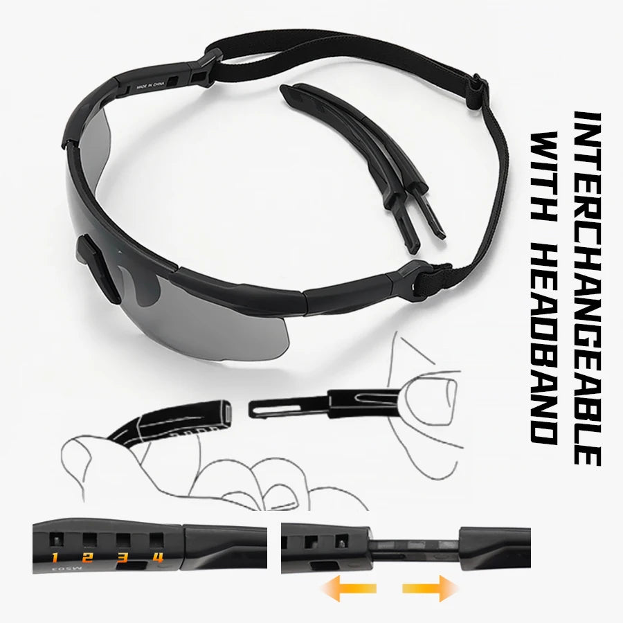 Conjunto de óculos tático com 3 lentes, à prova de vento, poeira, cs, tiro militar, à prova de balas, óculos de sol para motocicleta, montanhismo