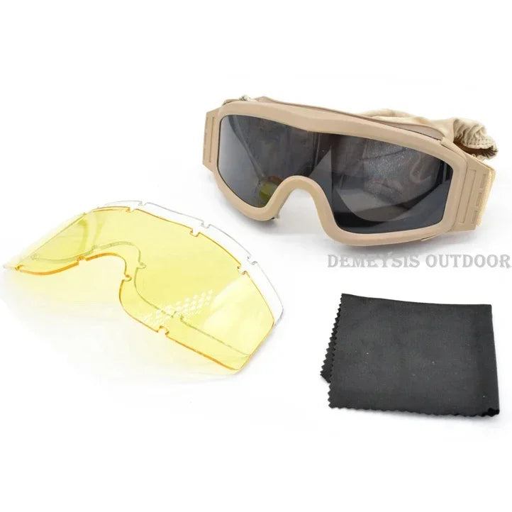 Óculos táticos com 3 lentes, óculos de combate, airsoft, paintball, proteção ocular para cs wargame, motocicleta, caminhadas