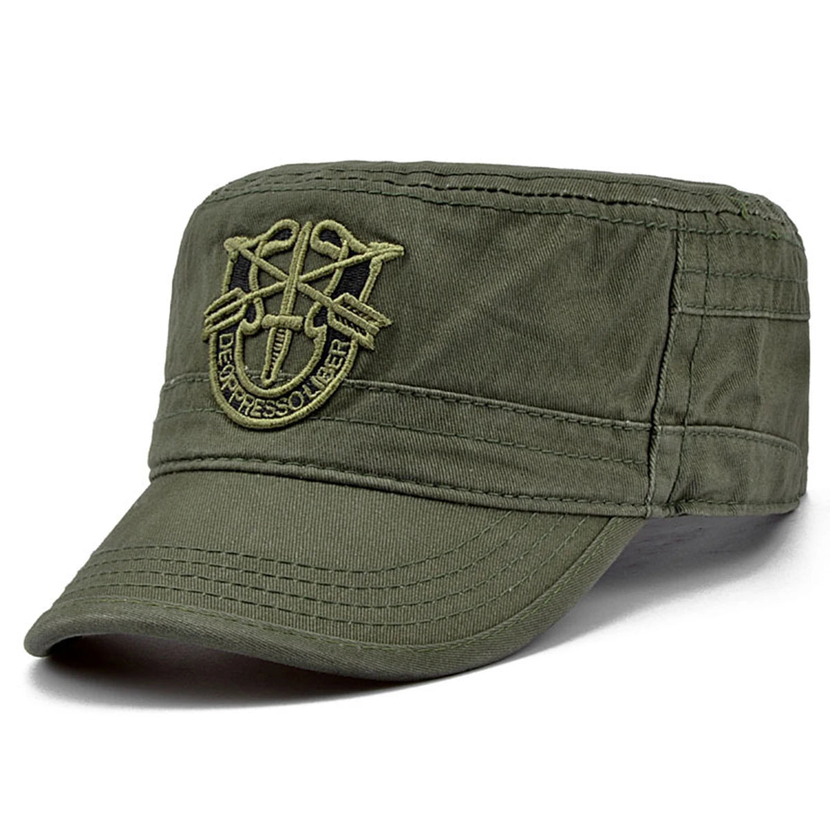 Boné militar de camuflagem unisex com escudo bordado, chapéus casuais ajustáveis, parte superior plana, capitão, ao ar livre, primavera, outono