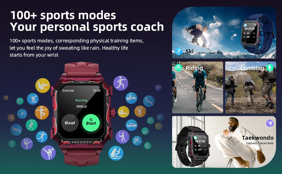 LOKMAT-Oceano Max esporte relógio inteligente, navio emblemático, impermeável, Fitness Tracker, chamadas BT, freqüência cardíaca, sangue, monitor de oxigênio, novo
