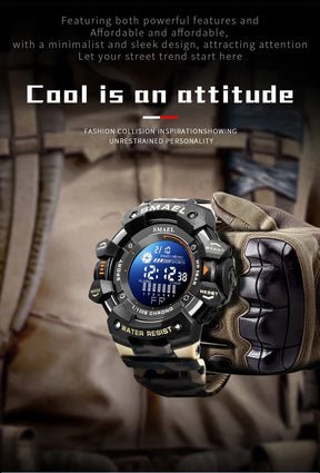 Smael relógio digital militar led esportes relógios de pulso 50m à prova dwaterproof água led cronômetro 8050 relógios do exército digital grande dail relógio alarme