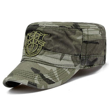 Boné militar de camuflagem unisex com escudo bordado, chapéus casuais ajustáveis, parte superior plana, capitão, ao ar livre, primavera, outono