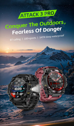 Lokmat novo ataque 3 pro robusto relógio inteligente bluetooth chamadas rastreador de fitness lanterna mensagem push monitor freqüência cardíaca para o telefone