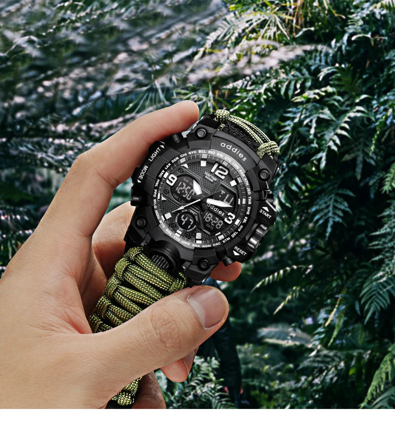 Addies novo esportes ao ar livre led digital relógio masculino bússola assobios à prova dwaterproof água multifuncional relógio de quartzo do exército relogio masculino
