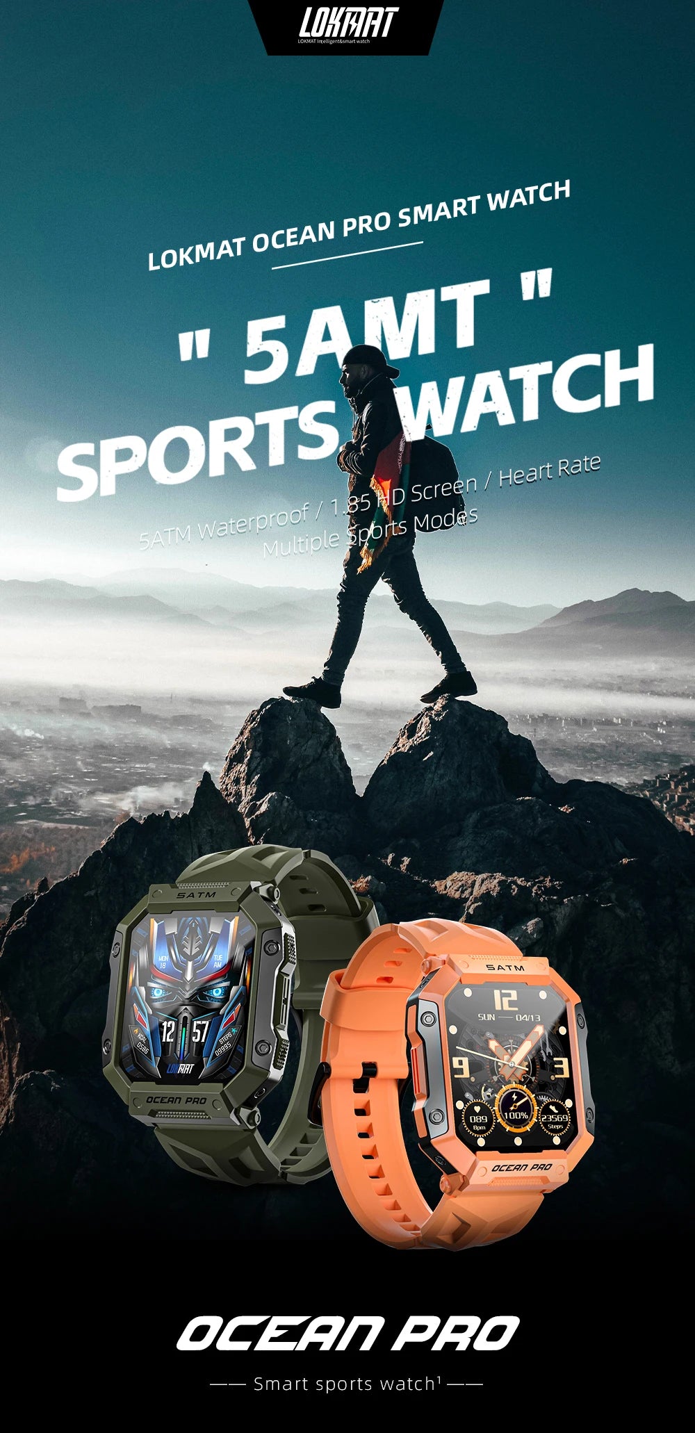 LOKMAT-OCEAN PRO Saúde e Monitoramento Esportivo Relógio Inteligente para Homens, Notificação Inteligente, Compatível com iOS e Android