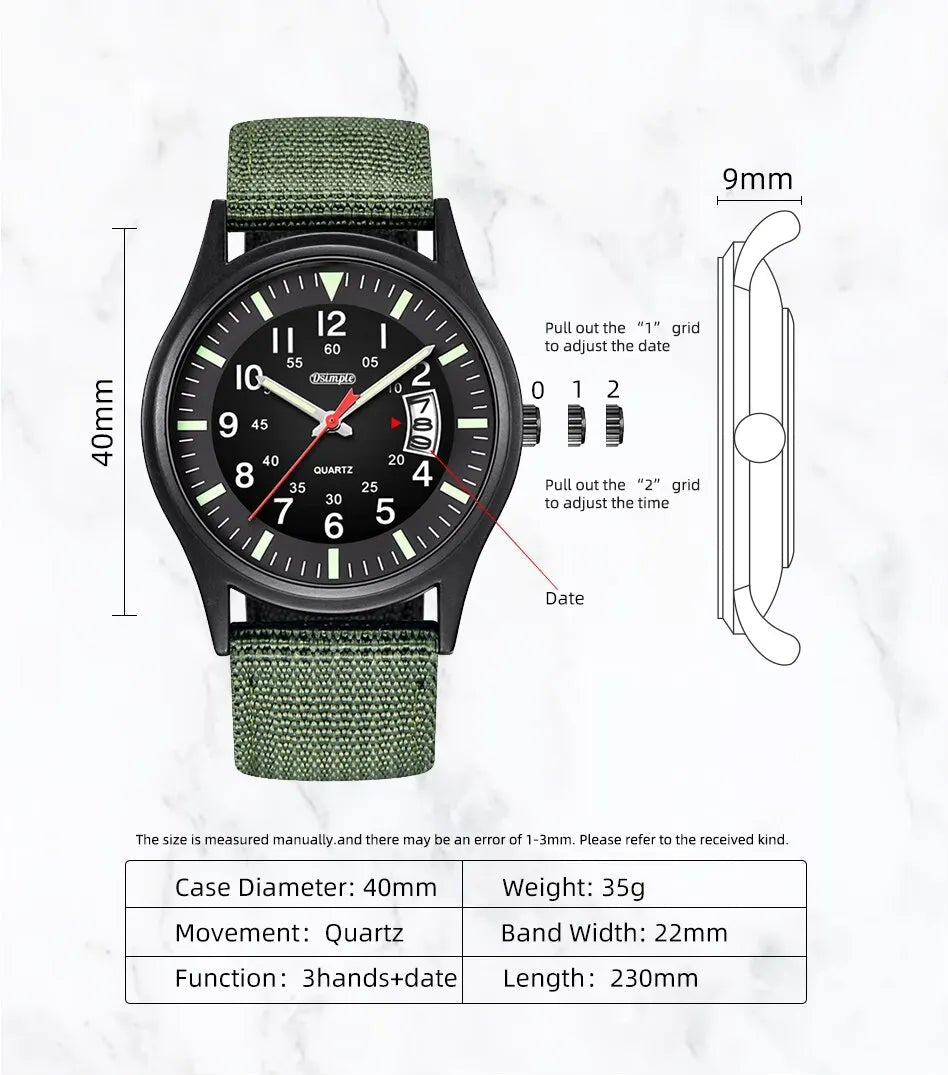 Relógio de pulso quartzo militar masculino, Nylon relógios de luxo, Calendário Data Watch, Moda, 2023