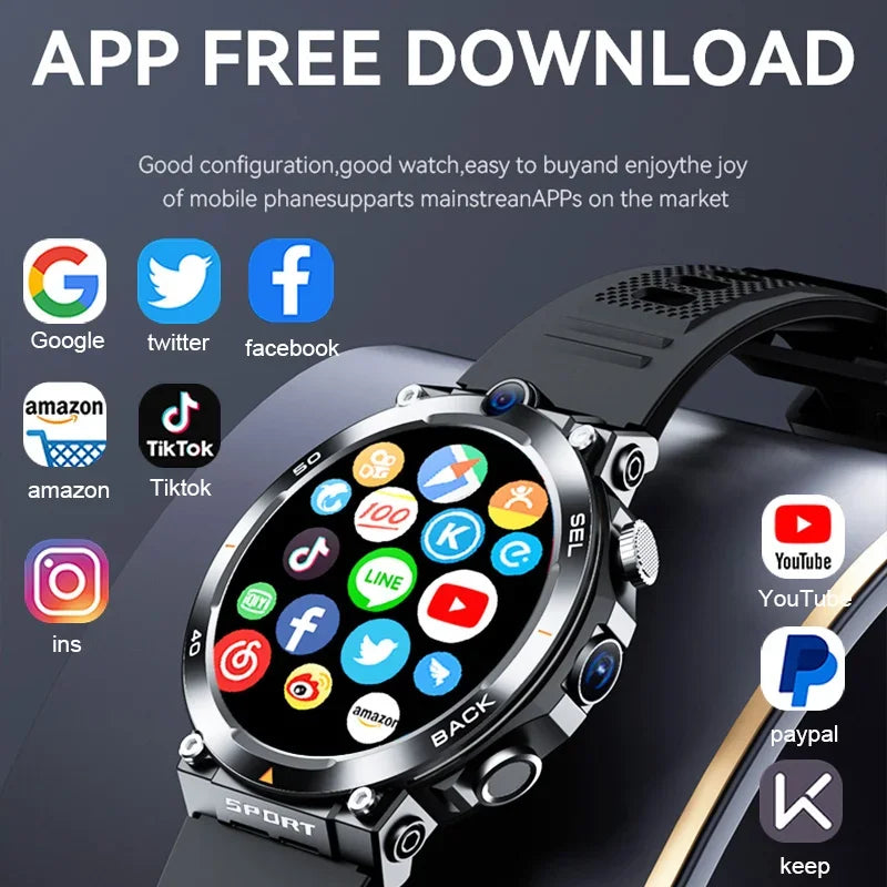4g rede android relógio inteligente 5mp câmera dupla gps wifi nfc google play app download gratuito rosto desbloquear masculino feminino smartwatch