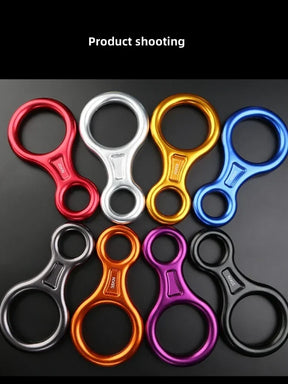 1 pçs escalada mosquetão 8 forma aparelhamento descendente figura de alumínio dispositivo de assagem rapel 35kn oito anel downhill equipamentos